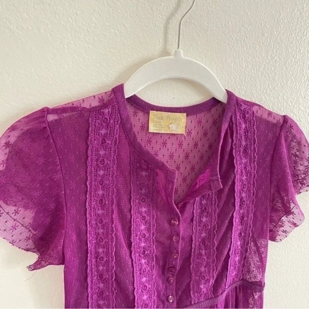 Y2K Free People Vintage Purple Whimsy Top XS